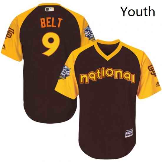 Youth Majestic San Francisco Giants 9 Brandon Belt Authentic Brown 2016 All Star National League BP Cool Base MLB Jersey